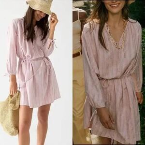 J. Crew Re-Imagined Alma Pink Striped Beach Boho Cotton Dress Womens Size L-XL,
